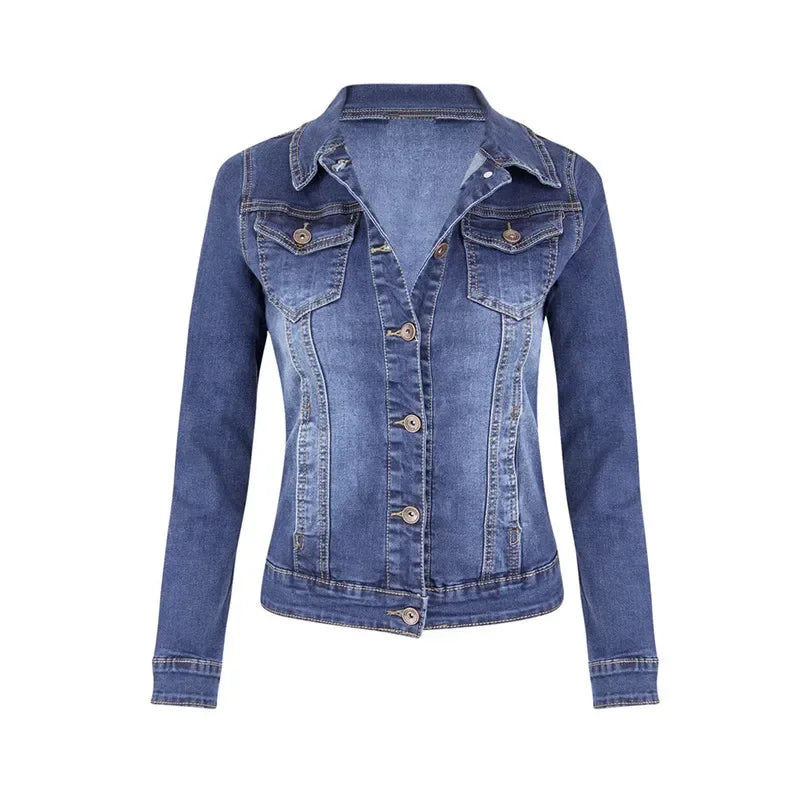 Blue denim jacket on a white background