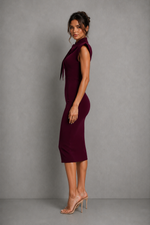 Women’s Stand Collar Bow Tie Midi Dress for Office & Occasion Wear