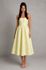 Women’s Strapless Floral Jacquard Midi Dress for Weddings & Special Occasions