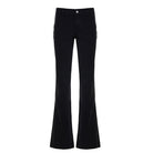 Black flared jeans on a white background