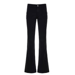 Black flared jeans on a white background