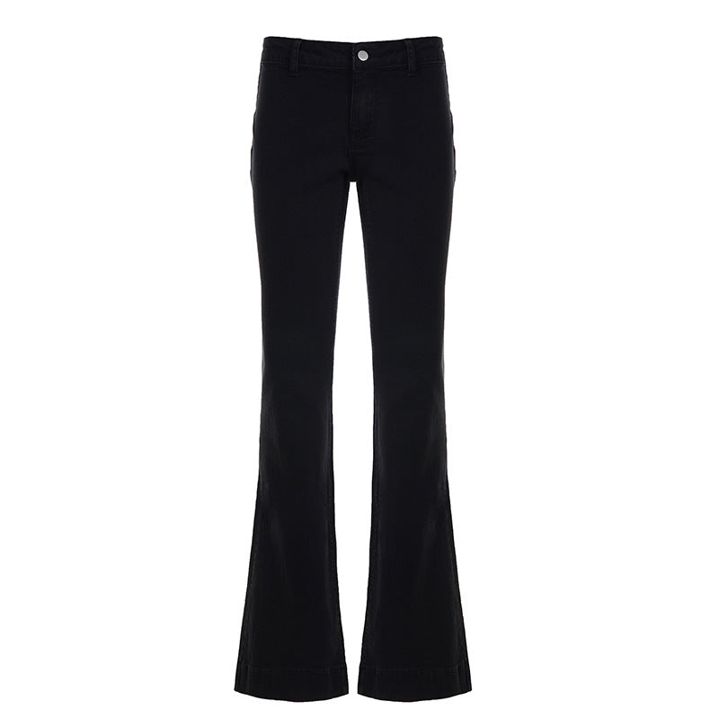 Black flared jeans on a white background