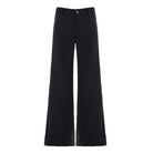 Black pinstripe pants on a white background