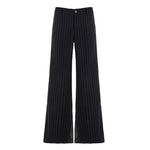 Black pinstripe pants on a white background