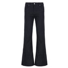 Black pinstripe flared pants on a white background