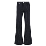 Black pinstripe flared pants on a white background