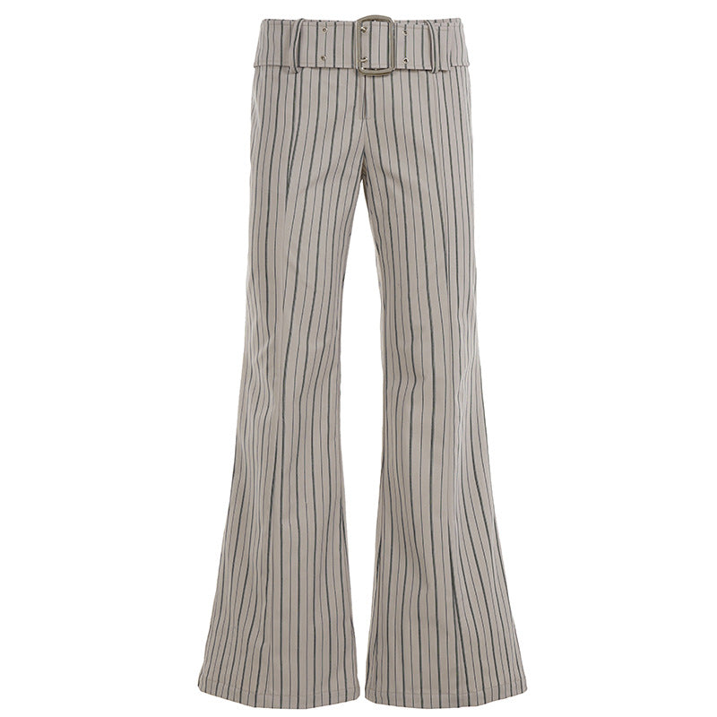 Striped pants with a belt on a white background