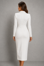 Women’s Tailored Lapel Neck Knee-Length Dress with Button Detail for Business & Formal Wear