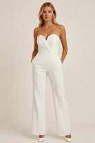 Women’s tailored wide leg jumpsuit with structured bodice and flowing trousers
