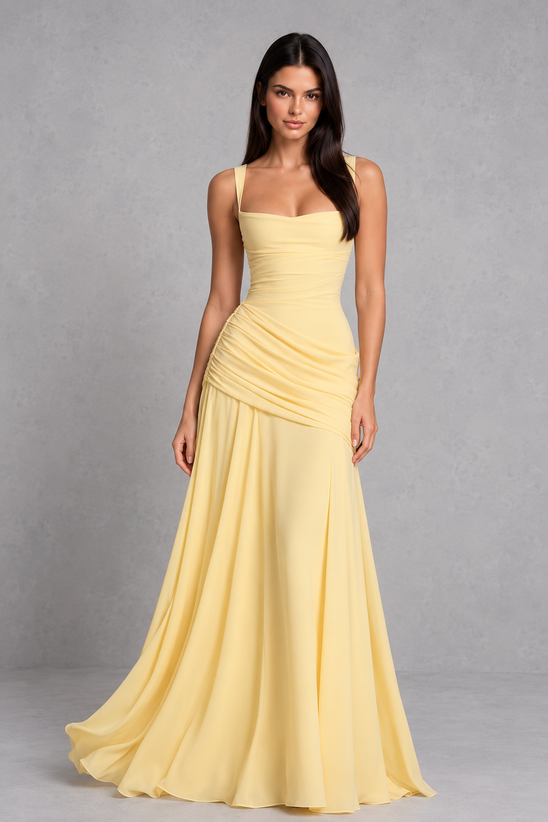 Women’s Twist Cowl Neck Chiffon Maxi Dress with Lace-Up Back for Formal & Evening Wear