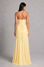Women’s Twist Cowl Neck Chiffon Maxi Dress with Lace-Up Back for Formal & Evening Wear