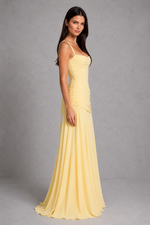 Women’s Twist Cowl Neck Chiffon Maxi Dress with Lace-Up Back for Formal & Evening Wear