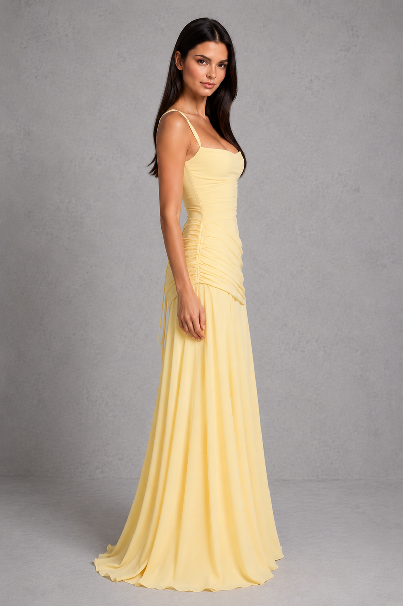 Women’s Twist Cowl Neck Chiffon Maxi Dress with Lace-Up Back for Formal & Evening Wear