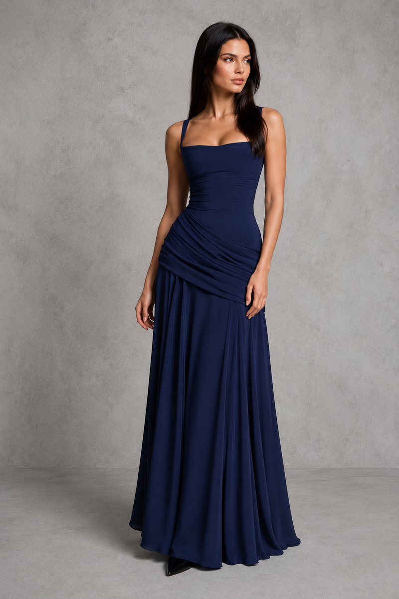 Women’s Twist Cowl Neck Chiffon Maxi Dress with Lace-Up Back for Formal & Evening Wear