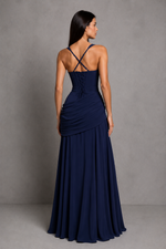 Women’s Twist Cowl Neck Chiffon Maxi Dress with Lace-Up Back for Formal & Evening Wear