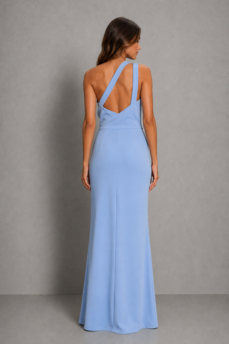 Women’s One Shoulder Maxi Dress with Side Slit for Bridesmaid & Formal Evening Wear